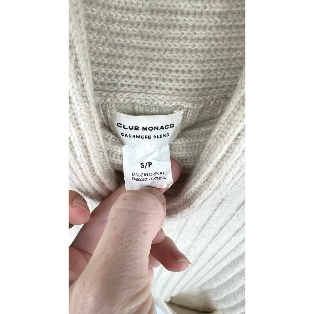 Club Monaco Cashmere Blend Sweater Women's Size S Cream Pockets Ribbed - Picture 3 of 10